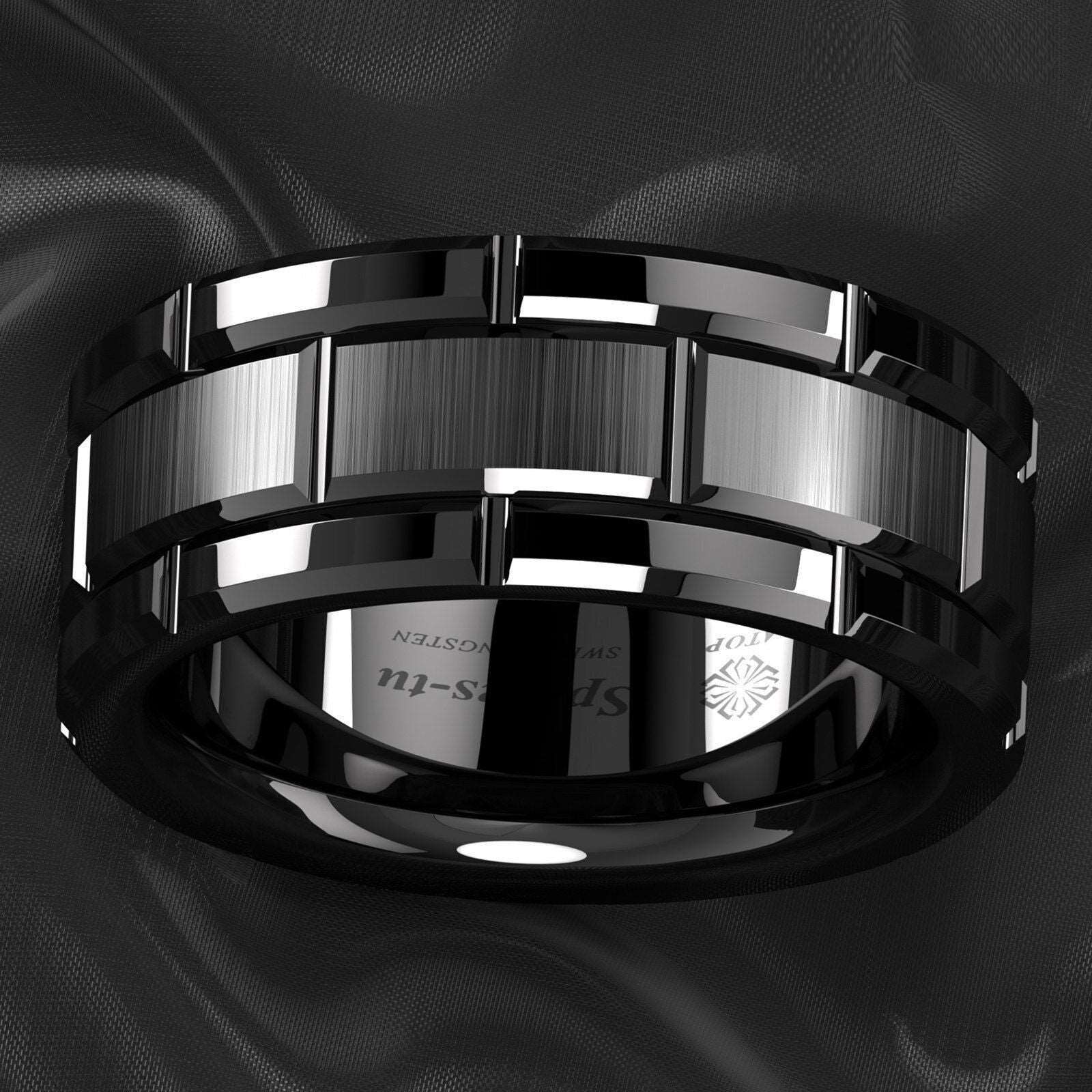 Black Brick Pattern Tungsten Ring (8mm) - Mens Rings Australia