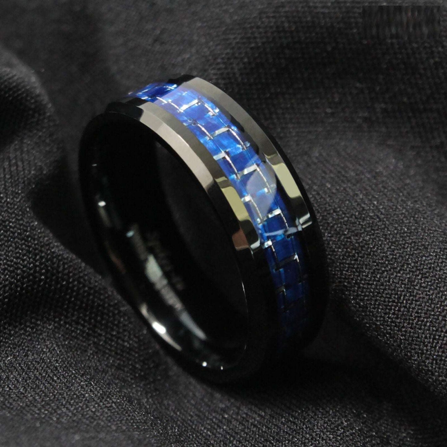 Black Blue Silver Tungsten Ring 8mm