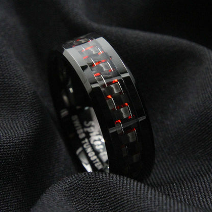 Black and Red Fibre Tungsten Ring 8mm