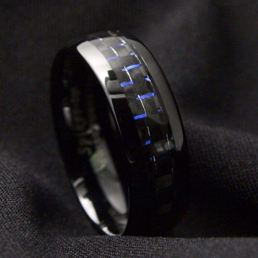 Black Blue Carbon Tungsten Ring 8mm