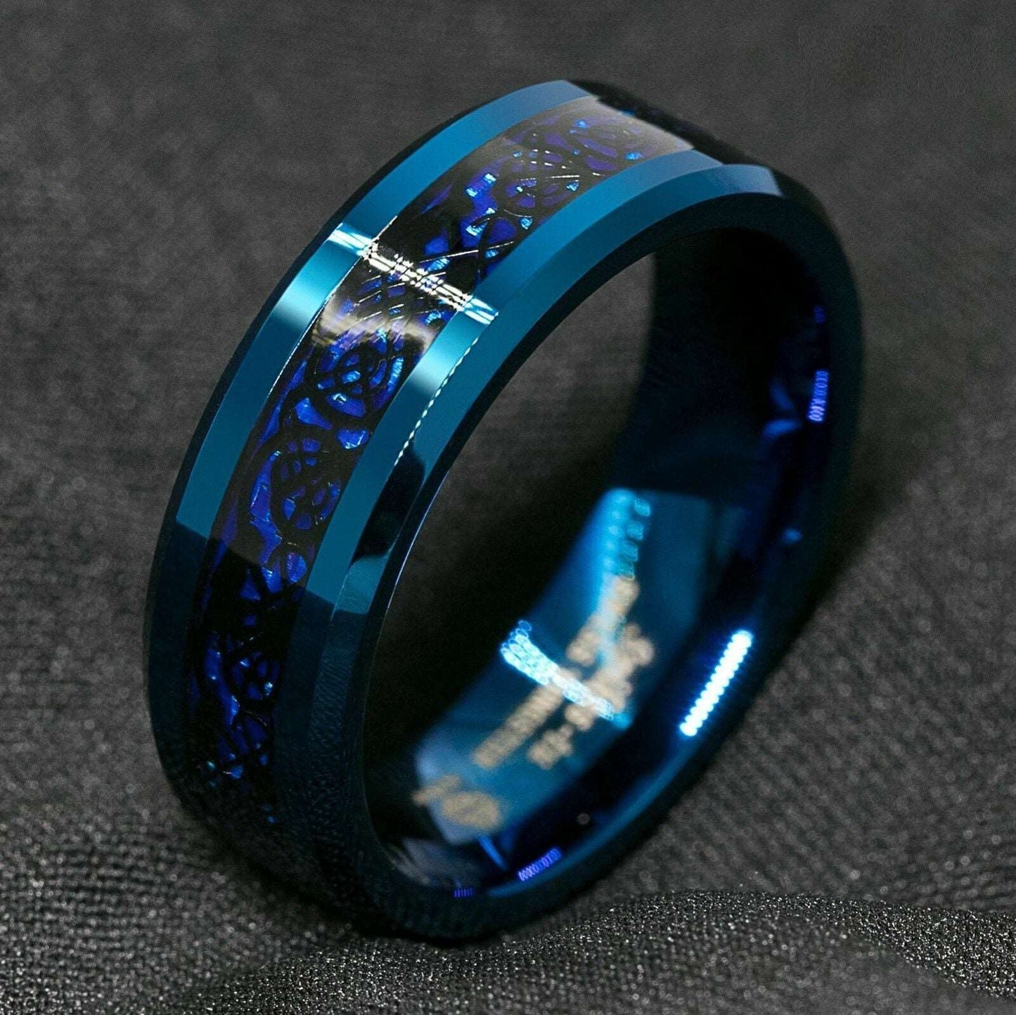 Blue Black Celtic Dragon Tungsten Ring (8mm)