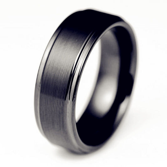 Black Brush Center Tungsten Ring 8mm - Mens Rings Australia