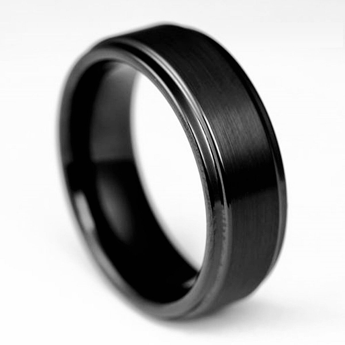 Black Brush Center Tungsten Ring 8mm - Mens Rings Australia