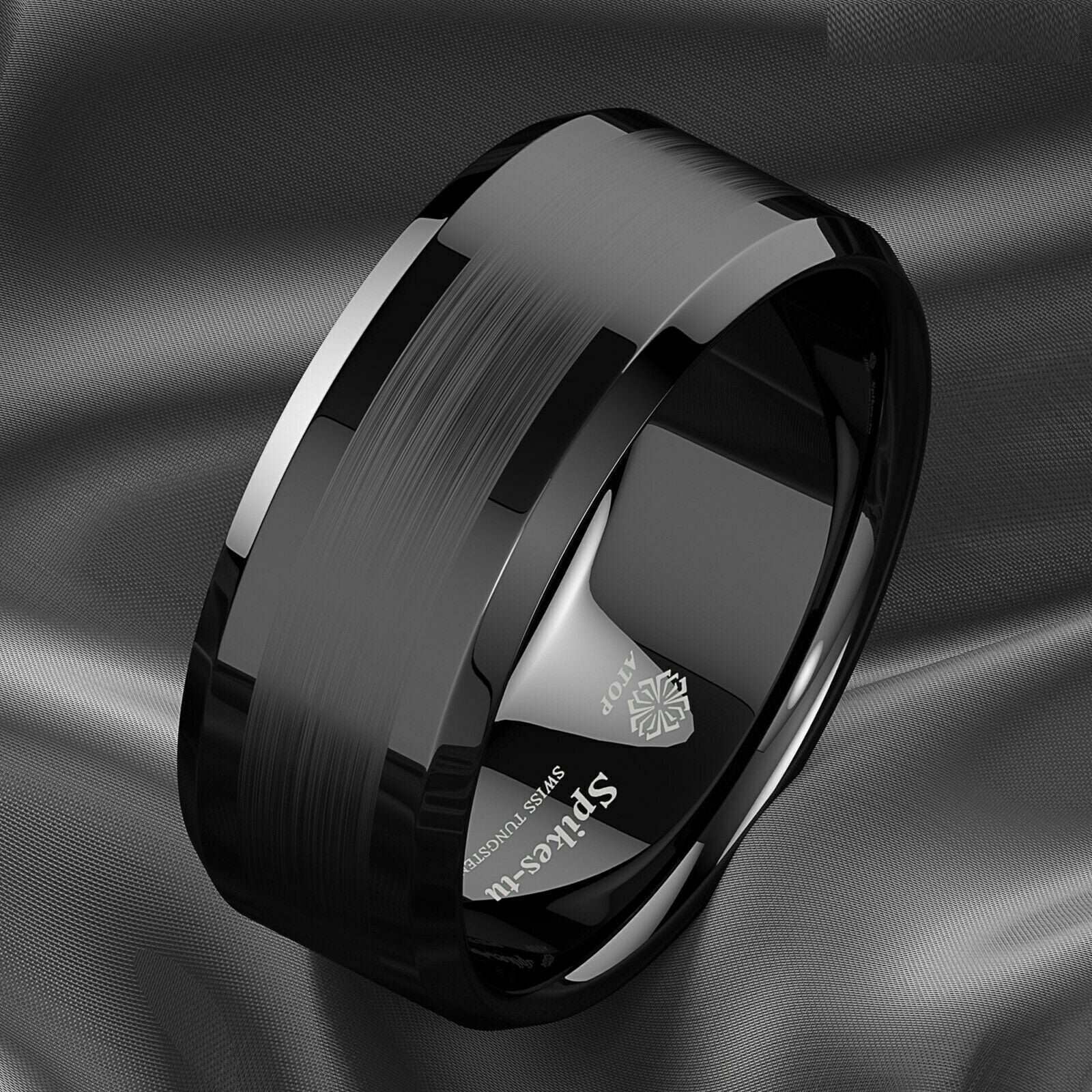 Black Brushed Band Tungsten Ring (8mm) - Mens Rings Australia