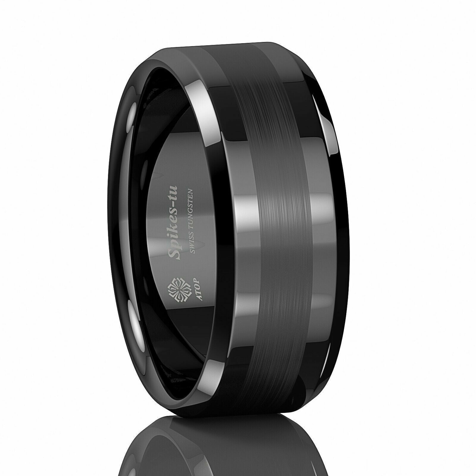 Black Brushed Band Tungsten Ring (8mm) - Mens Rings Australia