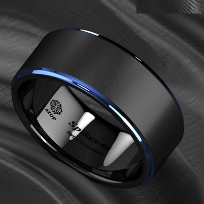 Black Brushed Blue Stripe Tungsten Ring (8mm)