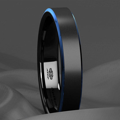 Black Brushed Blue Stripe Tungsten Ring (6mm)