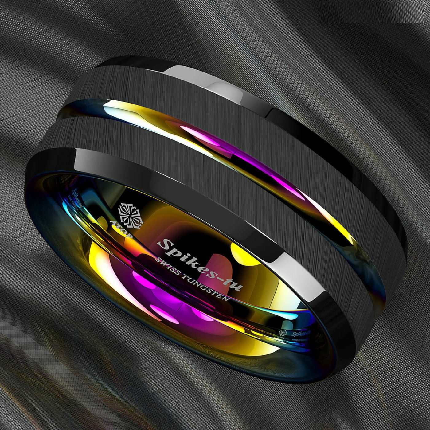 Black Brushed Rainbow Tungsten Ring (8mm)