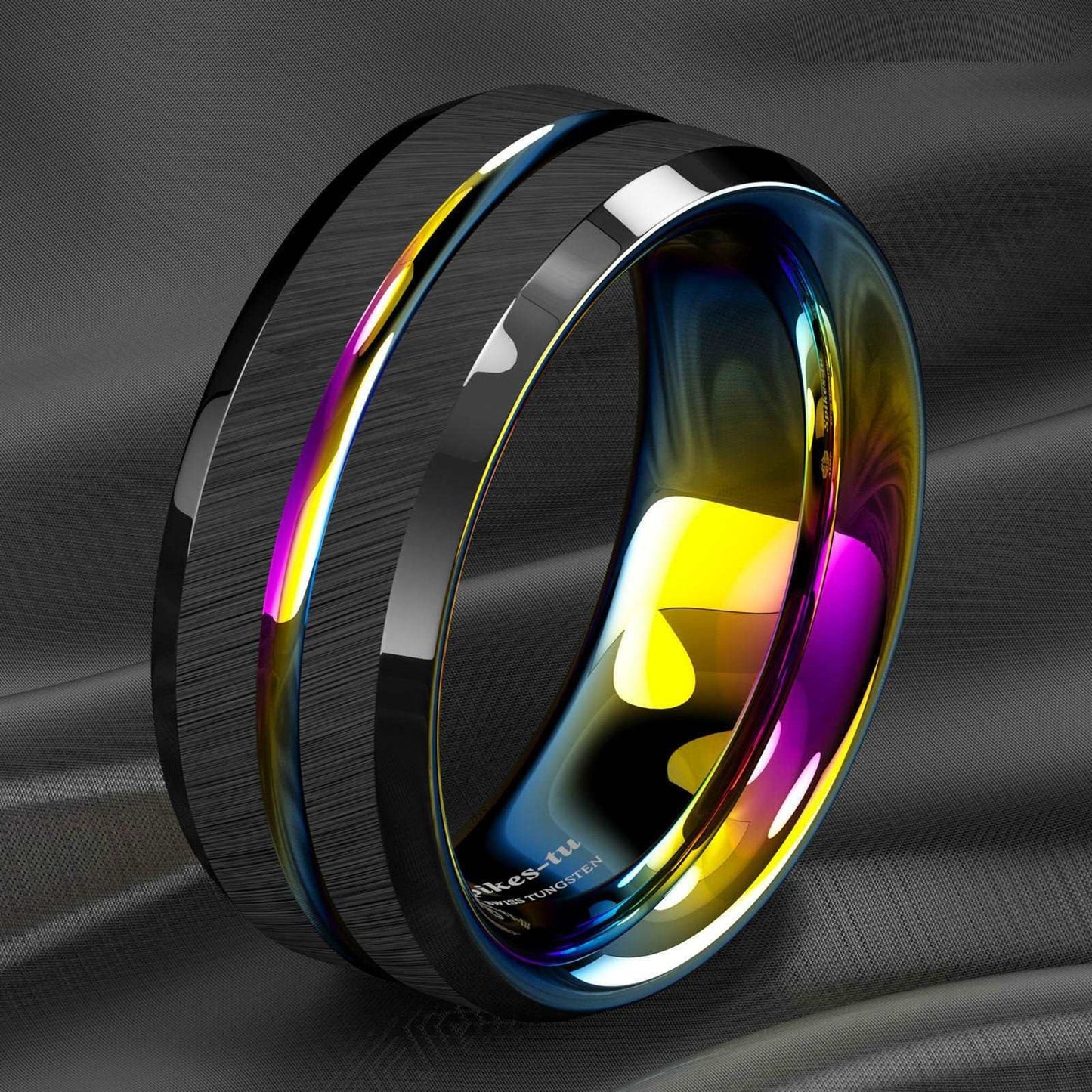 Black Brushed Rainbow Tungsten Ring (8mm)