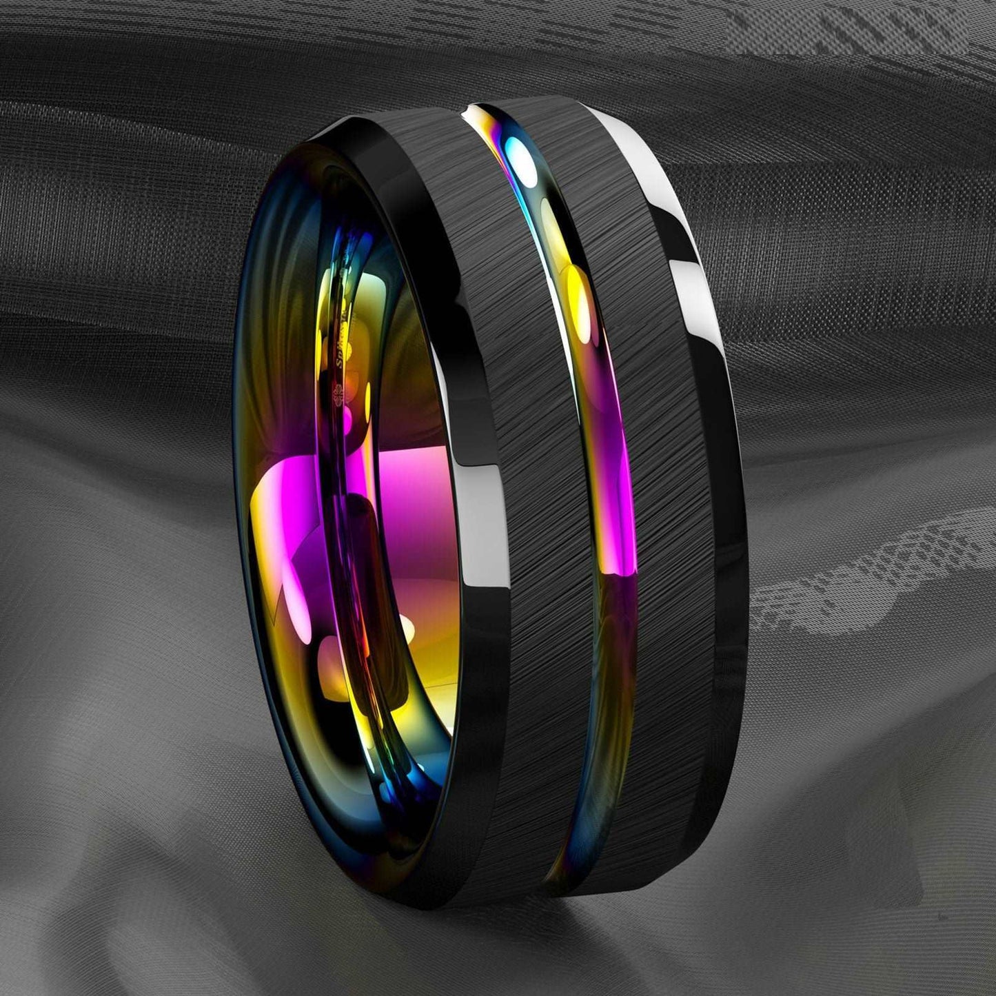 Black Brushed Rainbow Tungsten Ring (8mm)