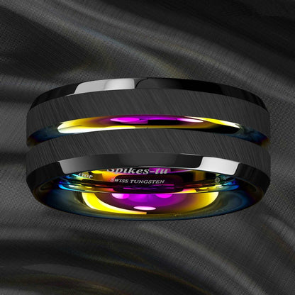 Black Brushed Rainbow Tungsten Ring (8mm)