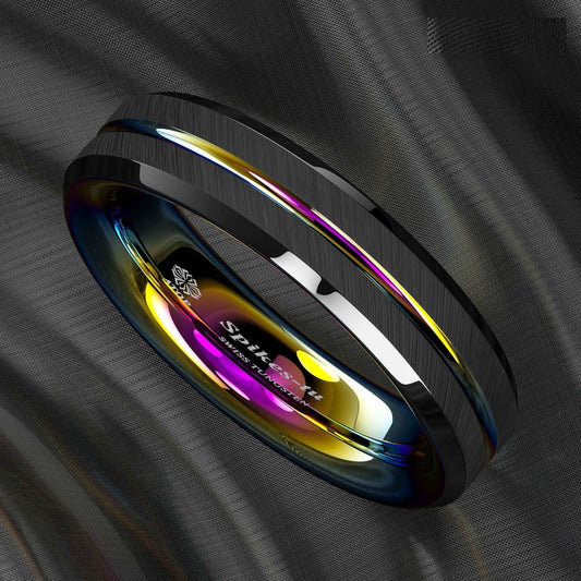 Black Brushed Rainbow Tungsten Ring (6mm)