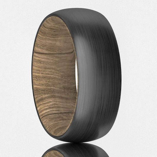Black Brushed Wood Inlay Tungsten Ring 8mm – men's tungsten carbide ring