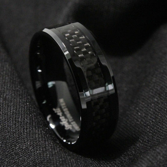 Black Carbon Fibre Tungsten Ring 8mm