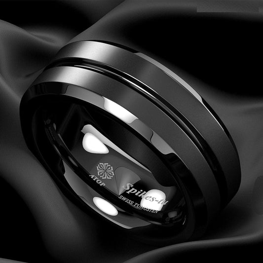 Black Center Channel Stripe Tungsten Ring 8mm