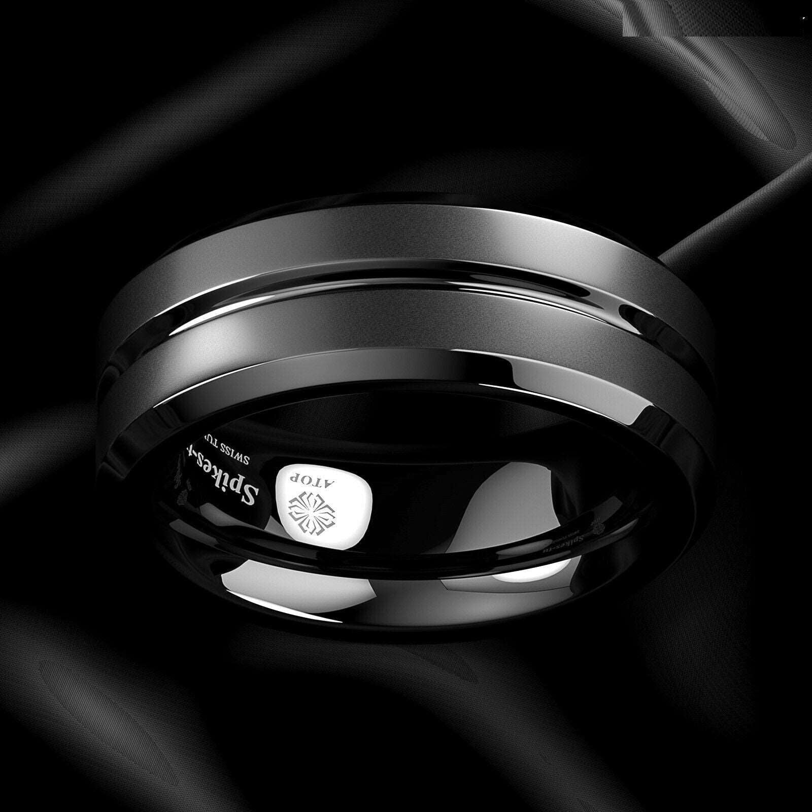 Black Center Channel Stripe Tungsten Ring 8mm