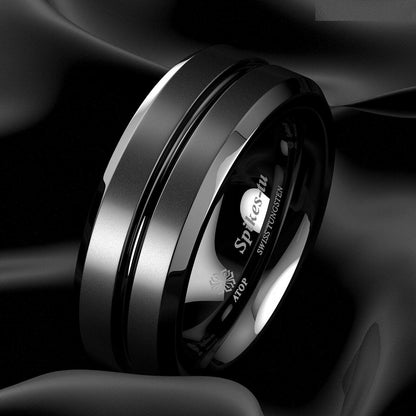 Black Center Channel Stripe Tungsten Ring 8mm