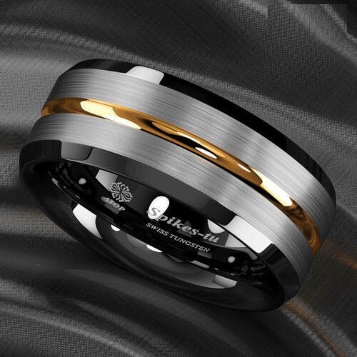 Black Edge Silver Tungsten Ring (8mm) - Mens Rings Australia