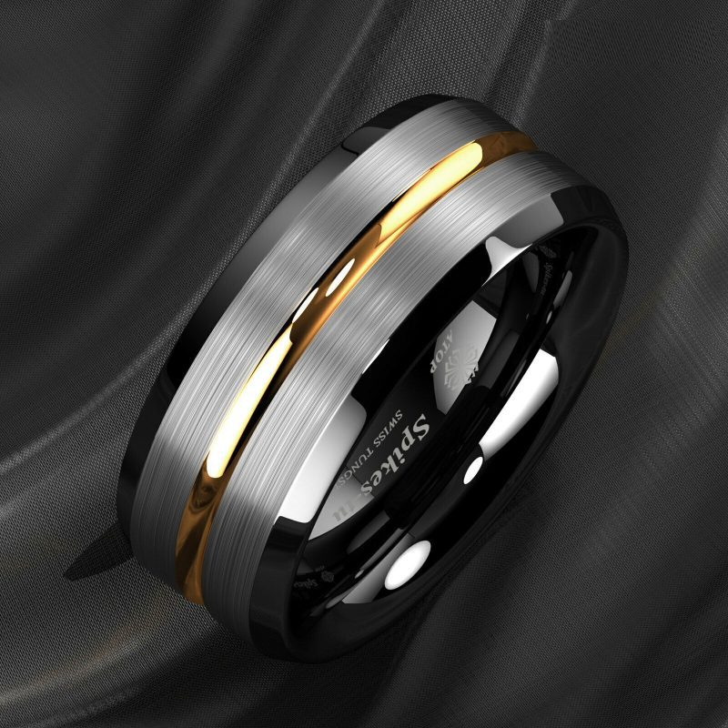 Black Edge Silver Tungsten Ring (8mm)