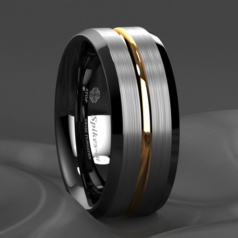 Black Edge Silver Tungsten Ring (8mm)