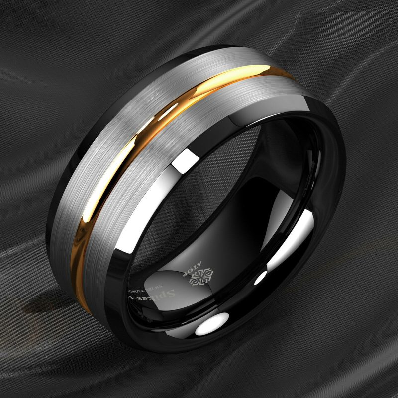 Black Edge Silver Tungsten Ring (8mm)