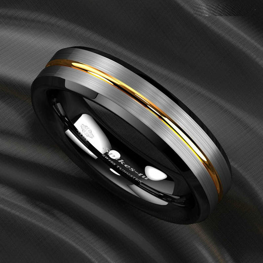 Black Edge Silver Tungsten Ring (6mm)