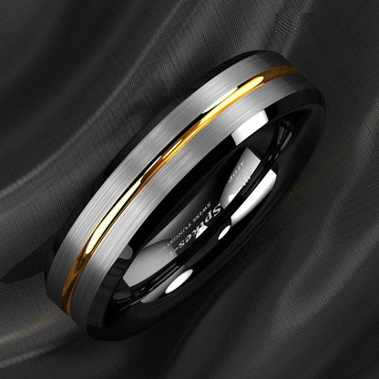 Black Edge Silver Tungsten Ring (6mm)