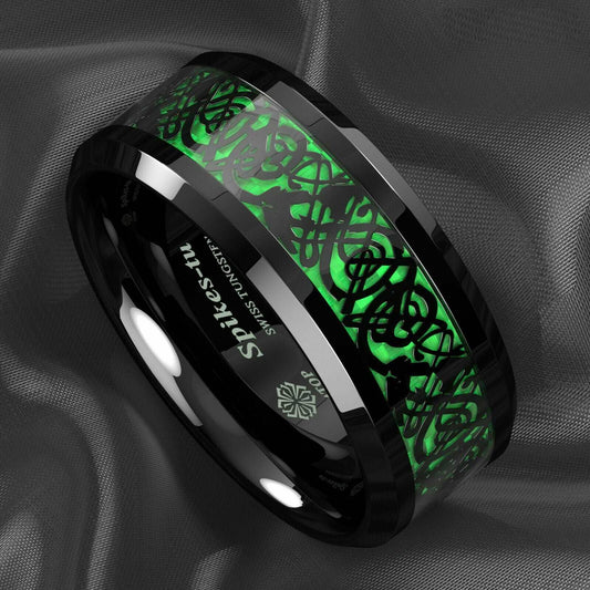 Black Green Celtic Dragon Tungsten Ring 8mm