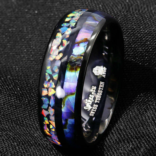 Black Hawaiian Opal Tungsten Ring 8mm