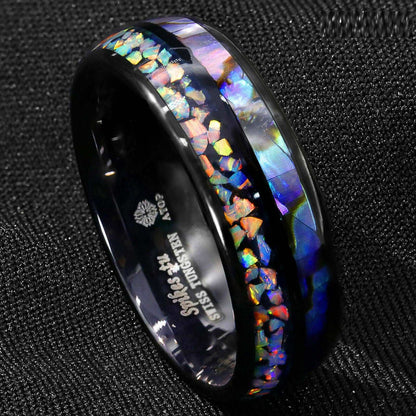 Black Hawaiian Opal Tungsten Ring 8mm