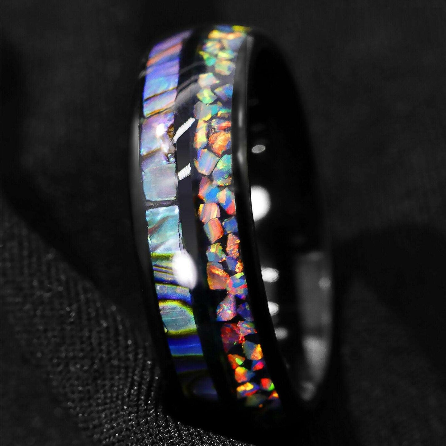 Black Hawaiian Opal Tungsten Ring 8mm