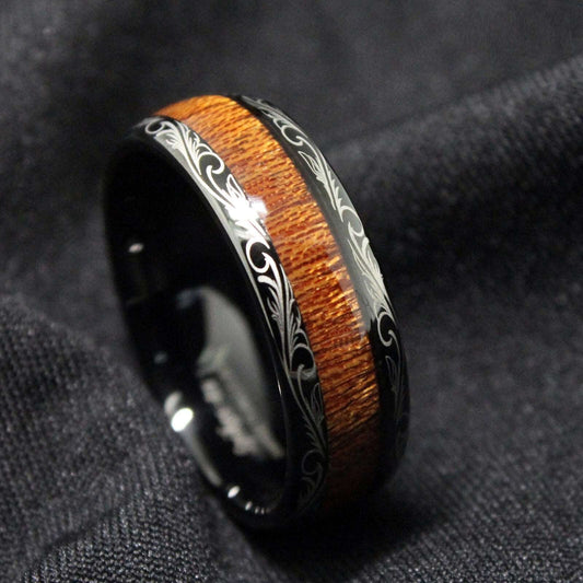 Black Koa Wood Tungsten Ring 8mm