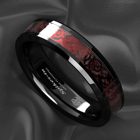 Black Red Celtic Dragon Tungsten Ring (6mm)