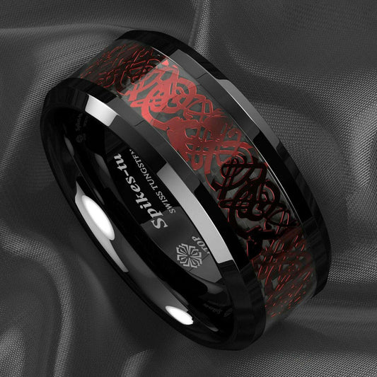 Black Red Celtic Dragon Tungsten Ring (8mm)