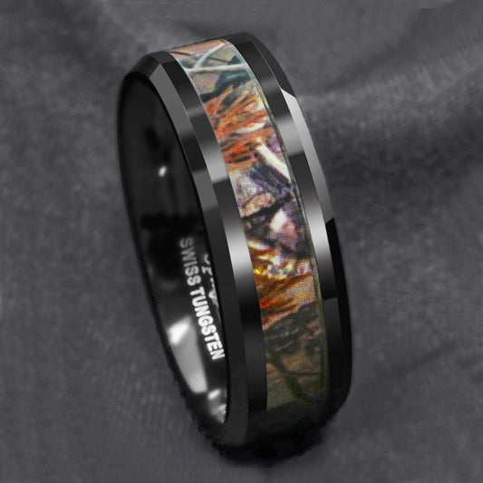 Black Red Forest Camouflage Tungsten Ring (8mm)