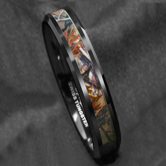 Black Red Forest Camouflage Tungsten Ring (6mm)