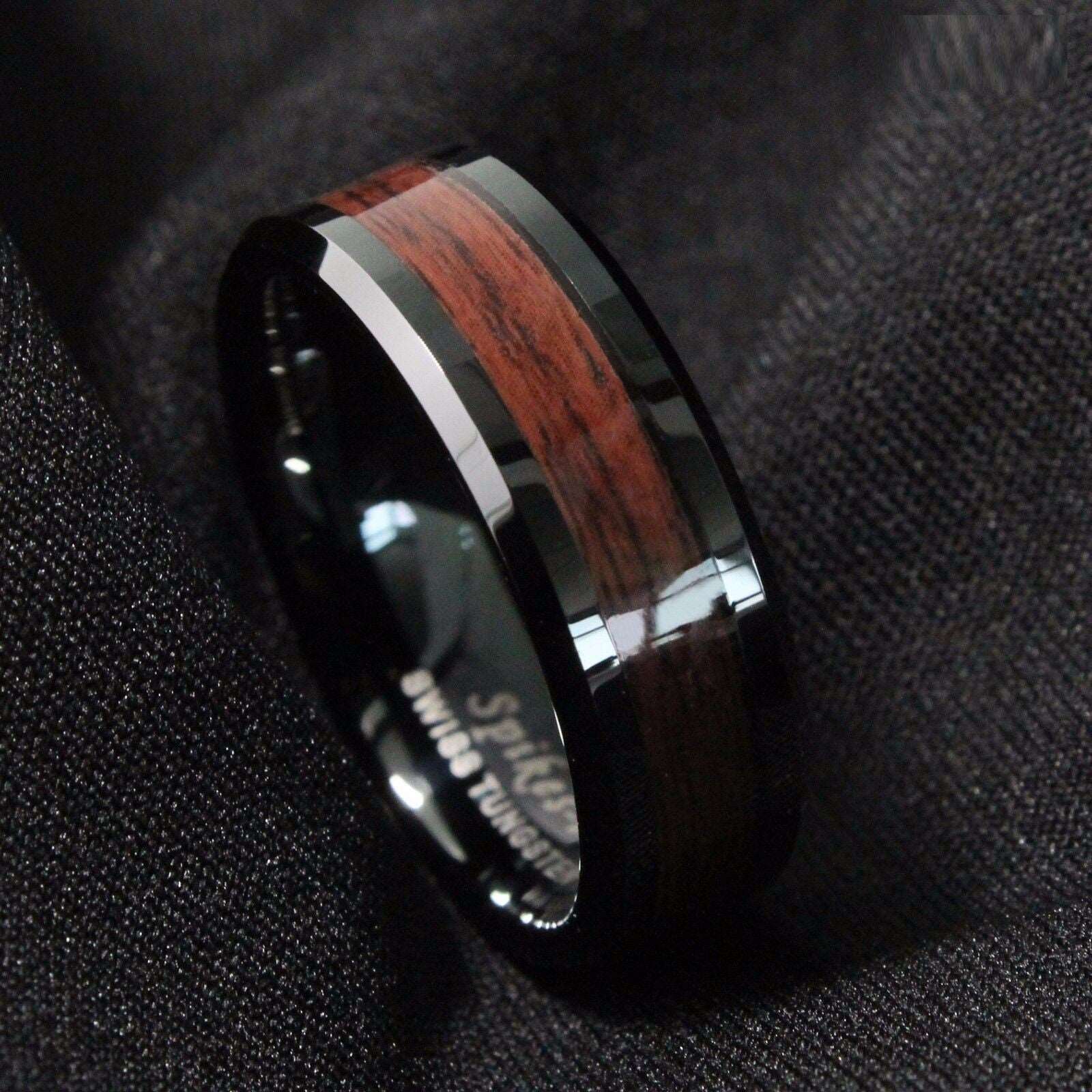 Black Red Wood Tungsten Ring 8mm - Mens Rings Australia