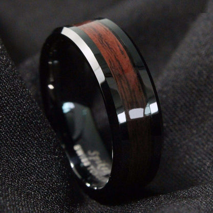 Black Red Wood Tungsten Ring 8mm - Mens Rings Australia