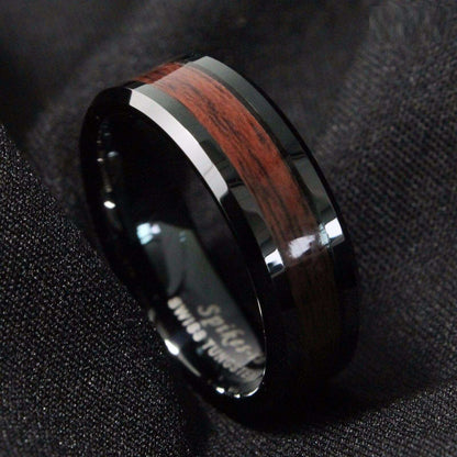 Black Red Wood Tungsten Ring 8mm - Mens Rings Australia