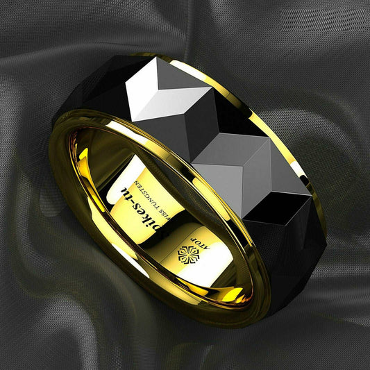 Black Rhombus 18k Gold Tungsten Ring 8mm