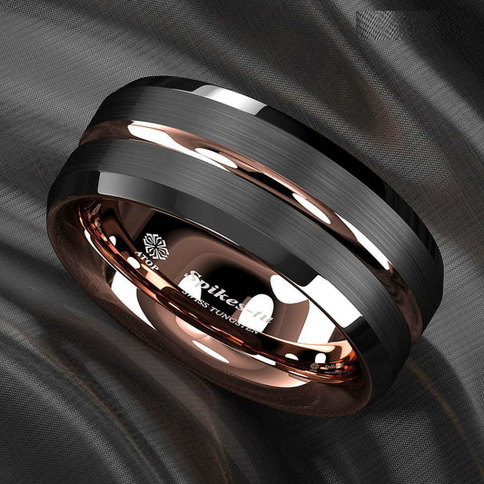 Rose Gold Black Tungsten Ring 8mm