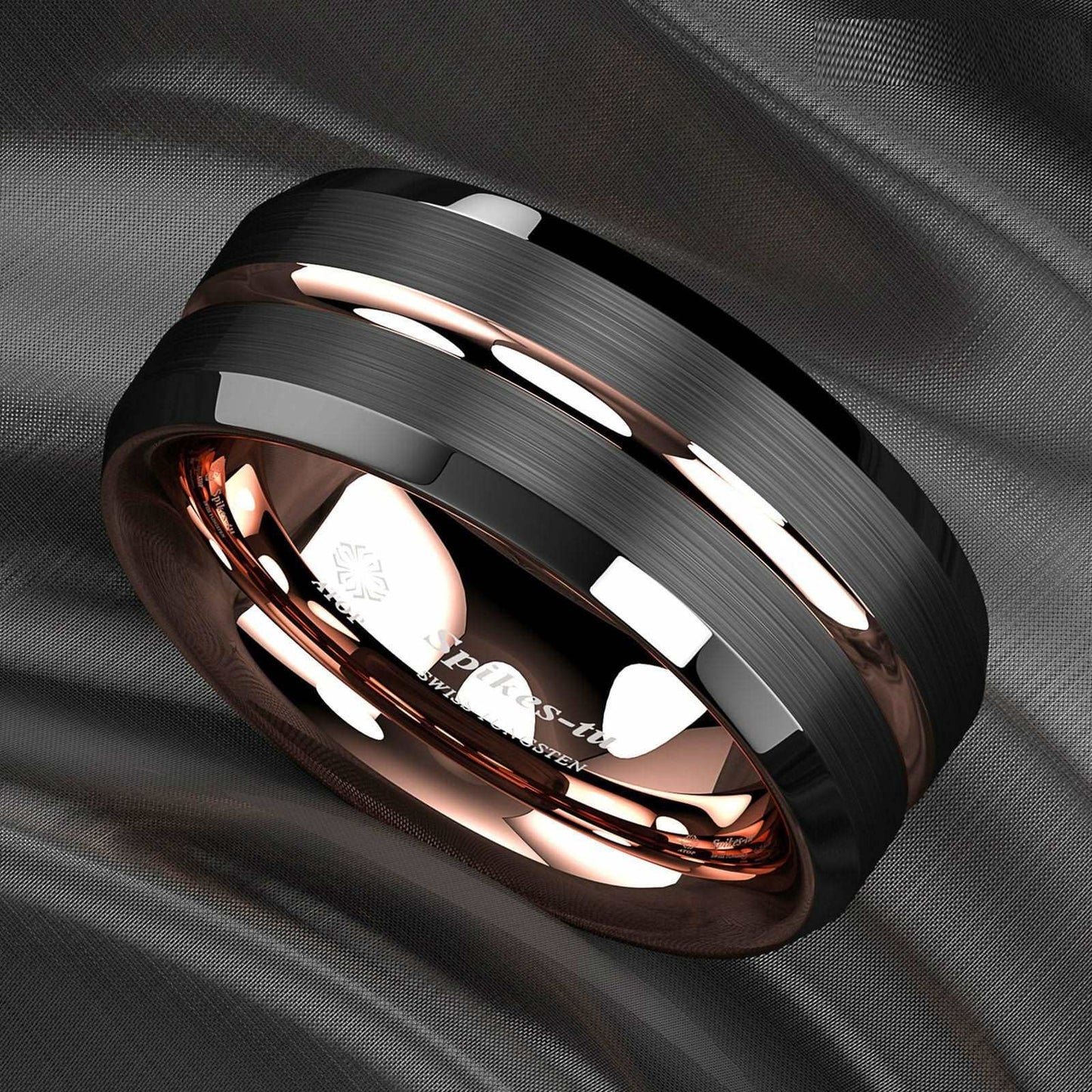 Rose Gold Black Tungsten Ring 8mm