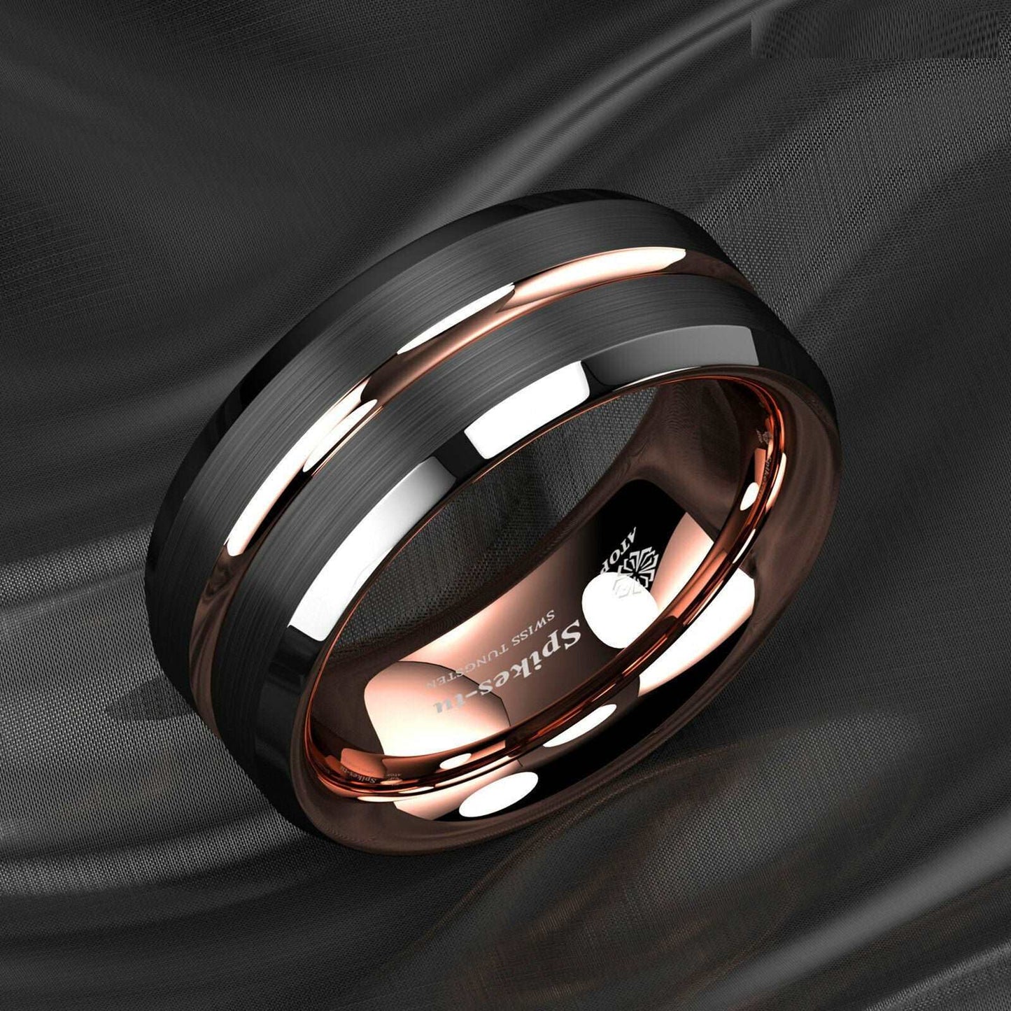 Rose Gold Black Tungsten Ring 8mm