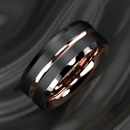 Rose Gold Black Tungsten Ring 8mm