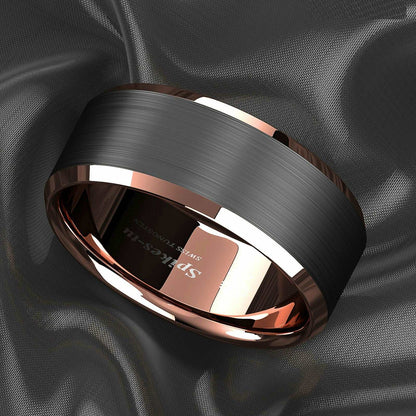 Black Rose Gold Edge Tungsten Ring 8mm