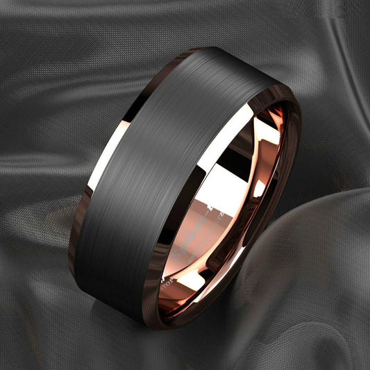 Black Rose Gold Edge Tungsten Ring 8mm