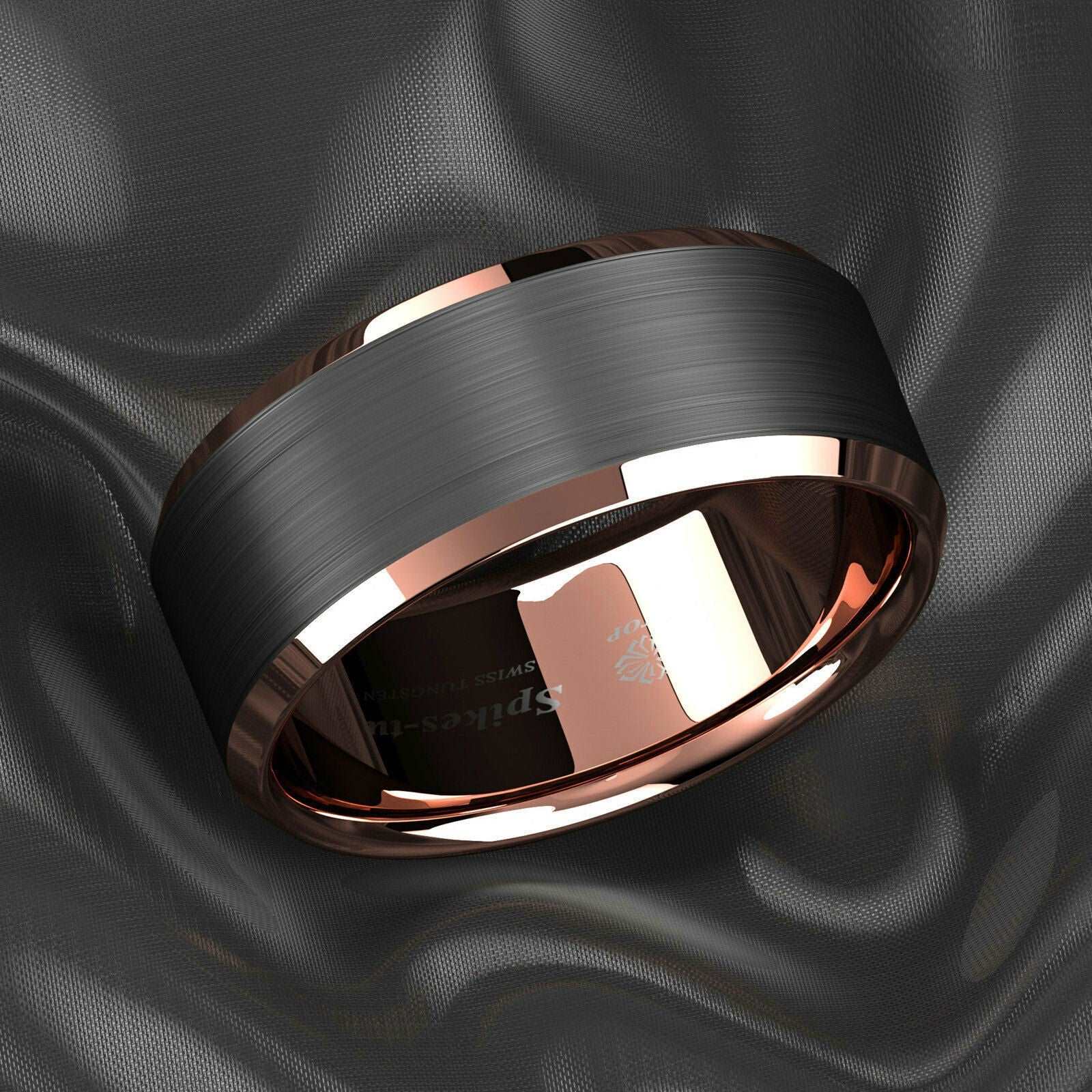 Black Rose Gold Edge Tungsten Ring 8mm