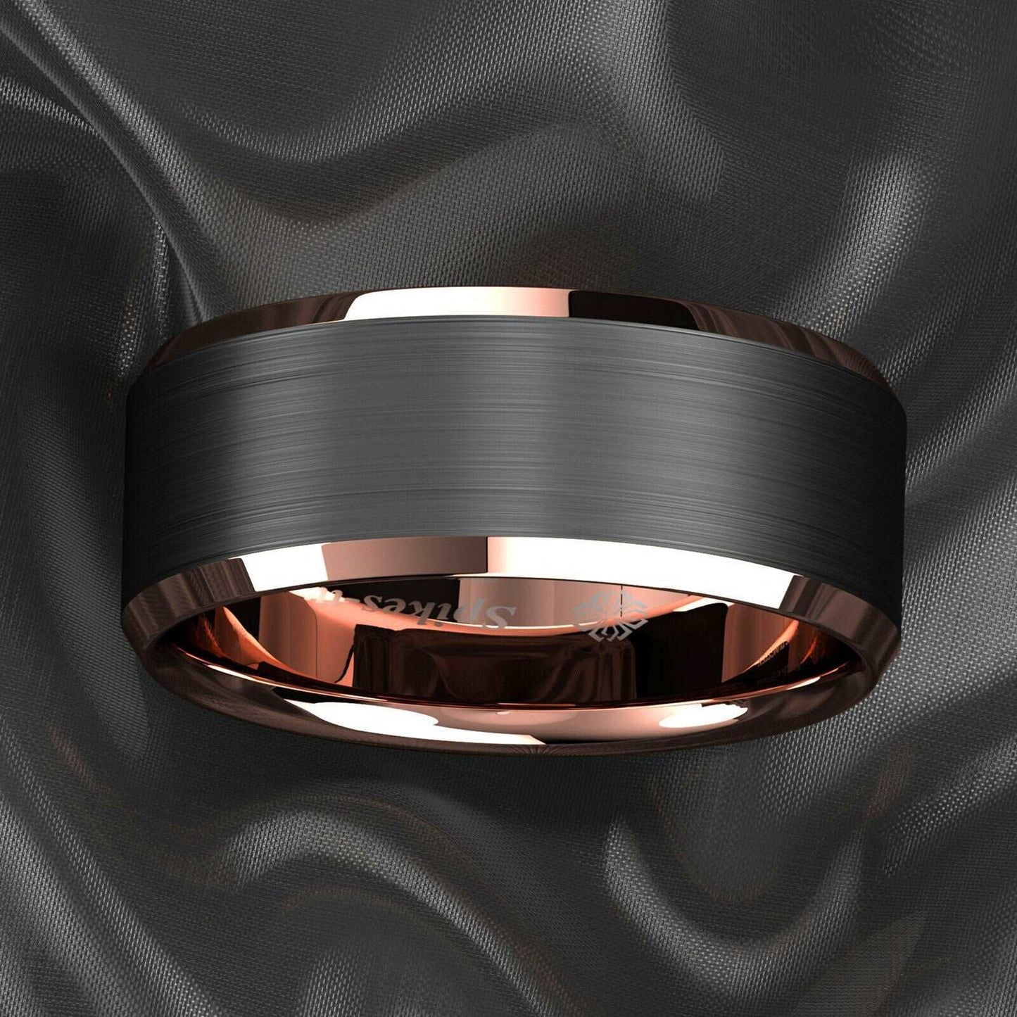 Black Rose Gold Edge Tungsten Ring 8mm