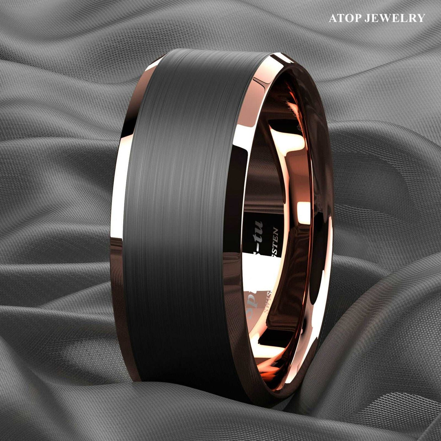 Black Rose Gold Edge Tungsten Ring 8mm