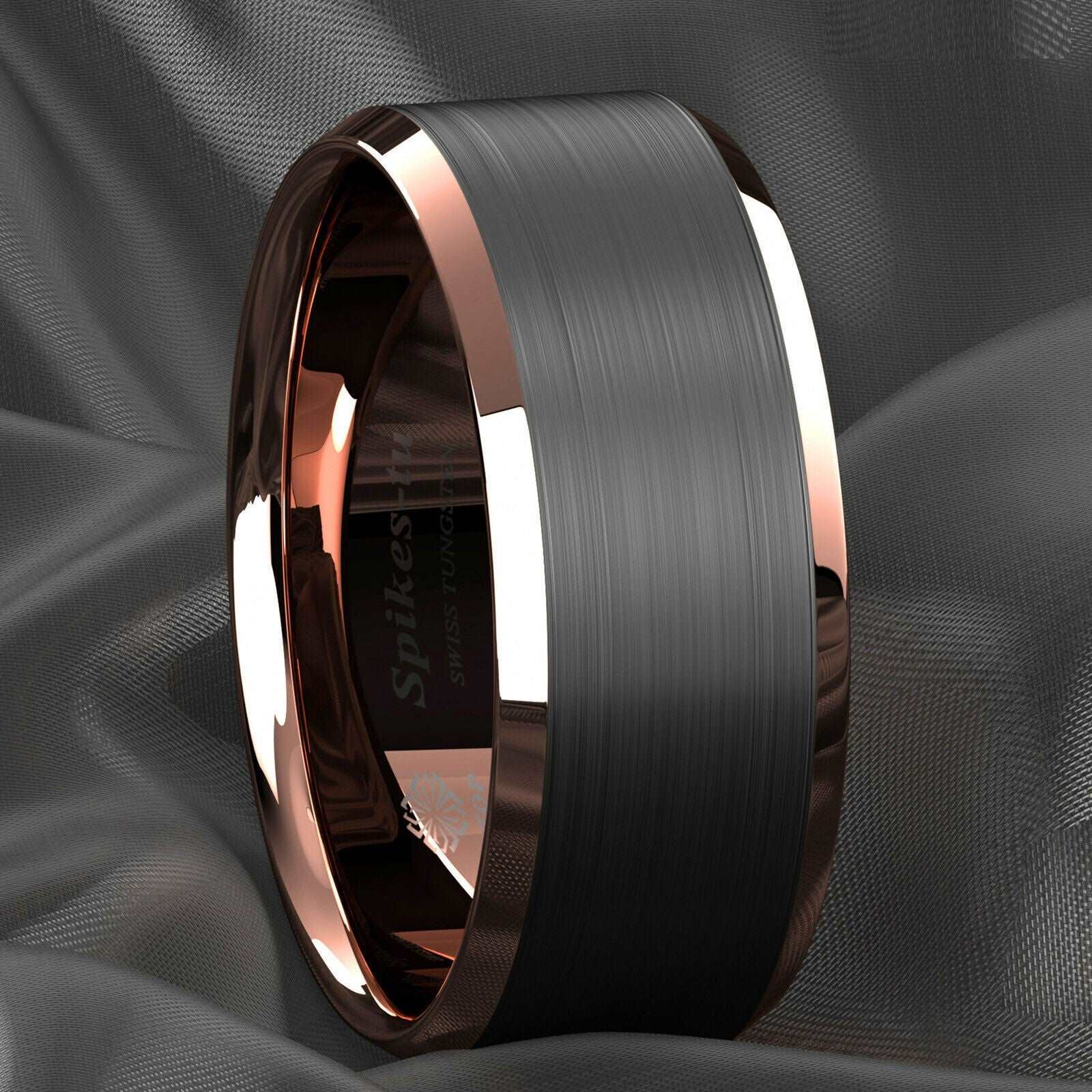 Black Rose Gold Edge Tungsten Ring 8mm